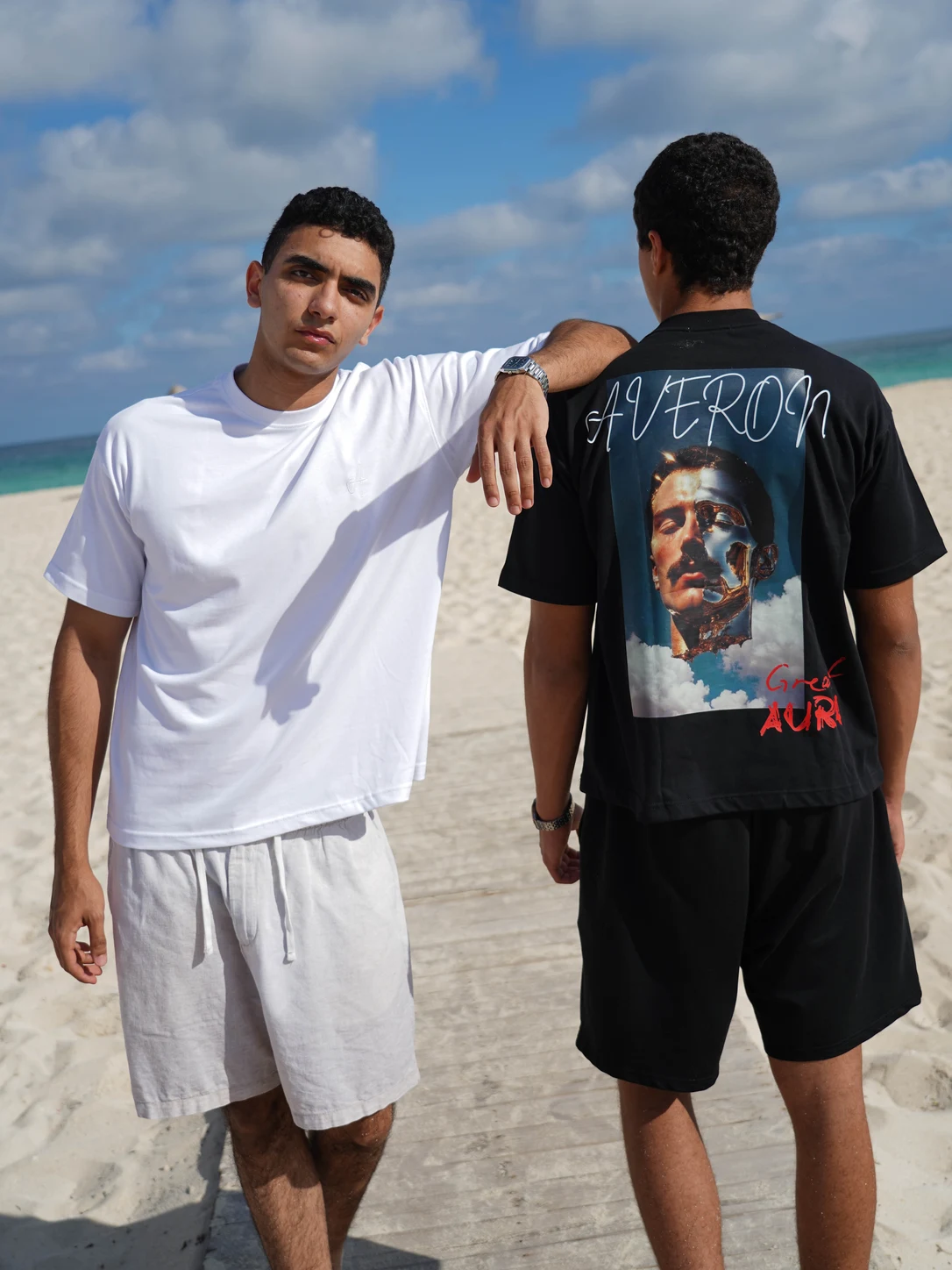 Model wearing an AVERON oversized tee